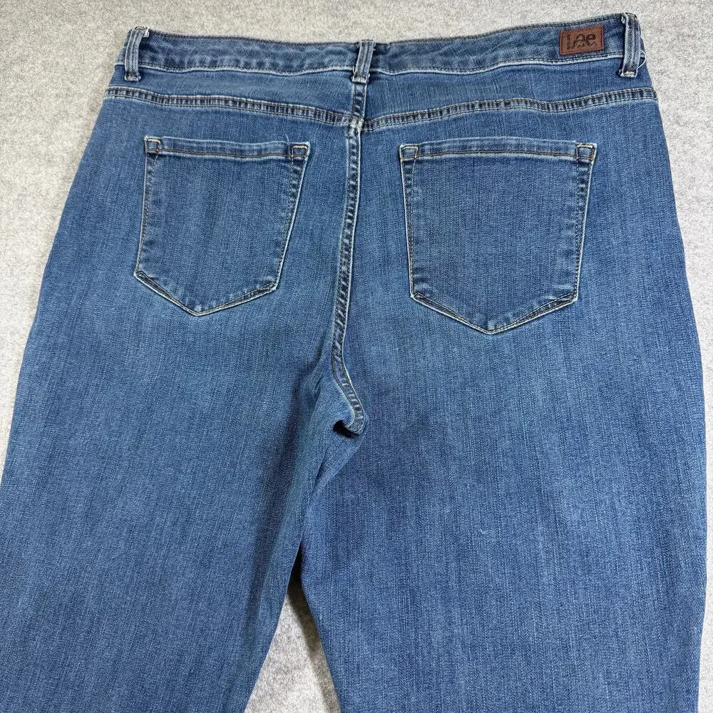 Lee Jeans Womens 18 Medium Blue Denim Instantly Slims Relaxed Straight High Rise